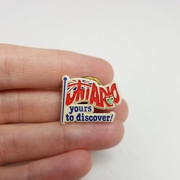 Vintage Ontario Yours To Discover Plastic Pin, Red White Blue Brooch, Estate - Picture 5 of 6